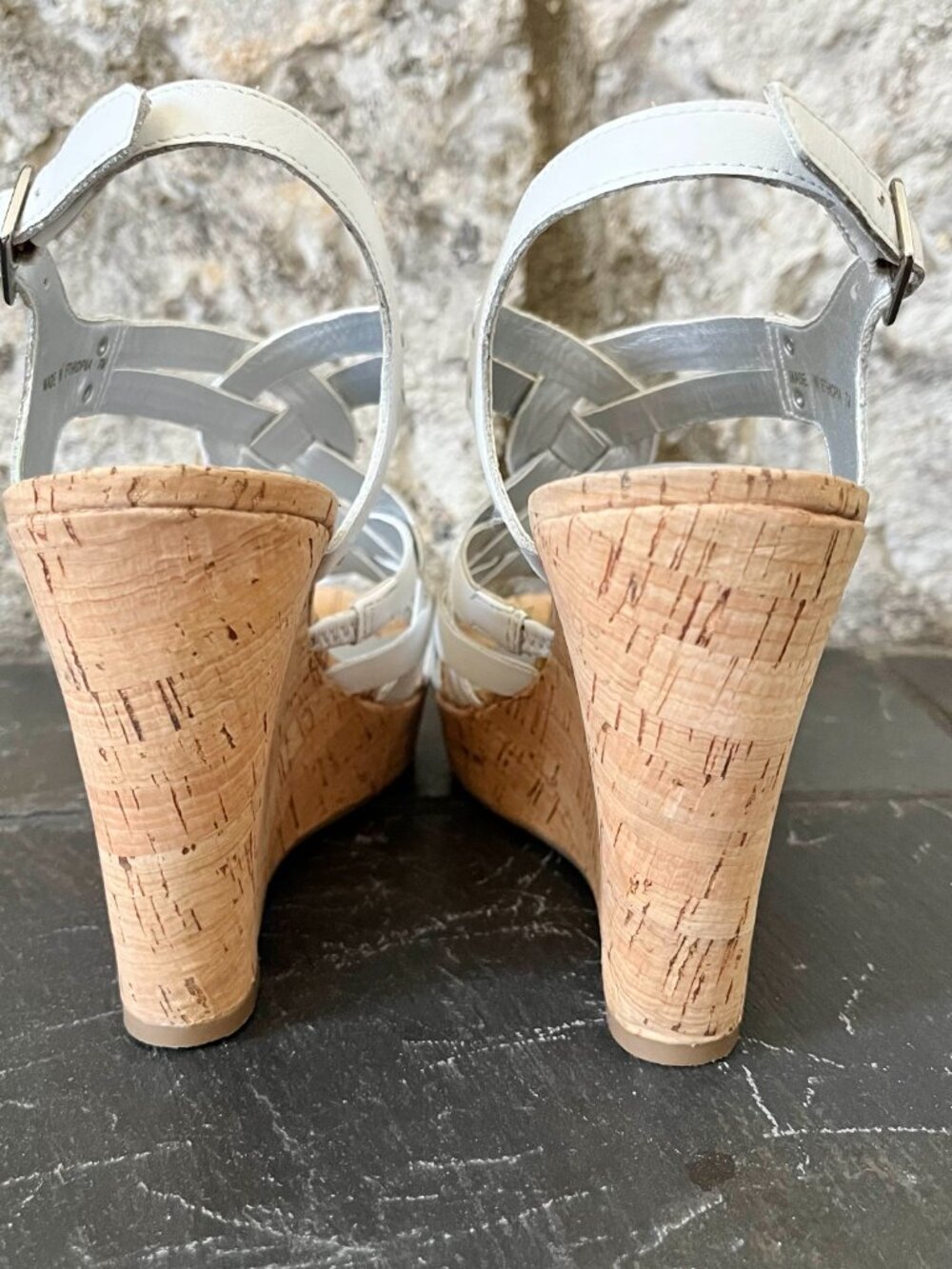 Guess White Leather Wedge Strappy Sandals - Picture 3 of 9
